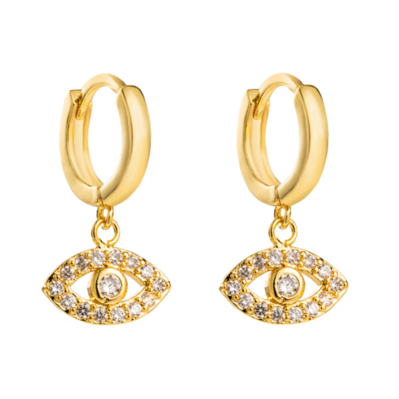 Novas jóias Pequenos Brincos de Olho de Temperamento Fresco Feminino Ins Cobre Real Gold Micro-embutido Zircon Brincos Brincos